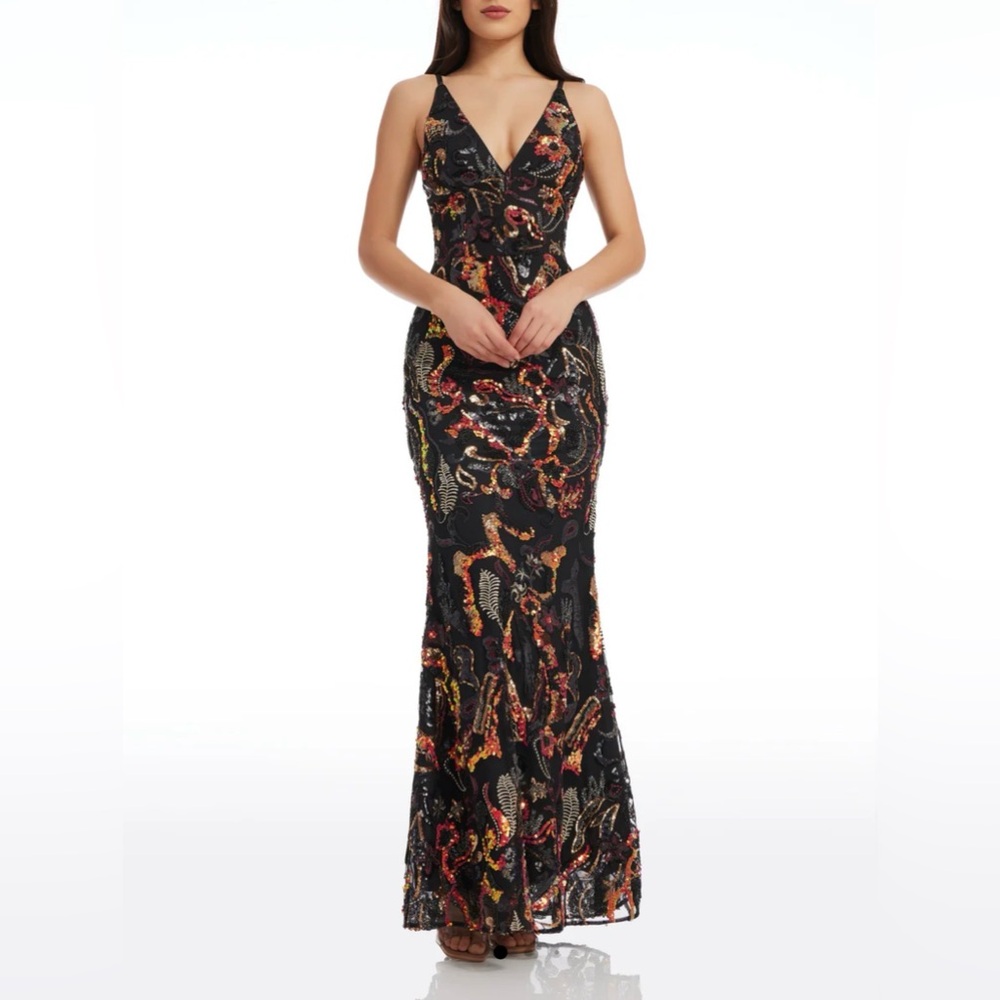 Dress the Population Sharon Embellished Sleeveless Gown in Multi